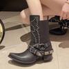 Fashion Mid-heeled Chelsea Boots Womens Chain Shoes Winter Thick-soled Mid-tube Boots Designer New Trend Women's High-heeled Short Boots