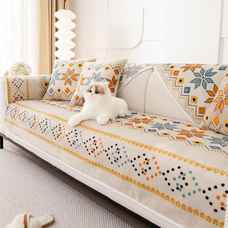 2025 New Nordic Flannel Sofa Covers for Living Room Anti-Slip Dustproof Sofa Covers Universal Bohemian Sofas Funda Sofa Cushion