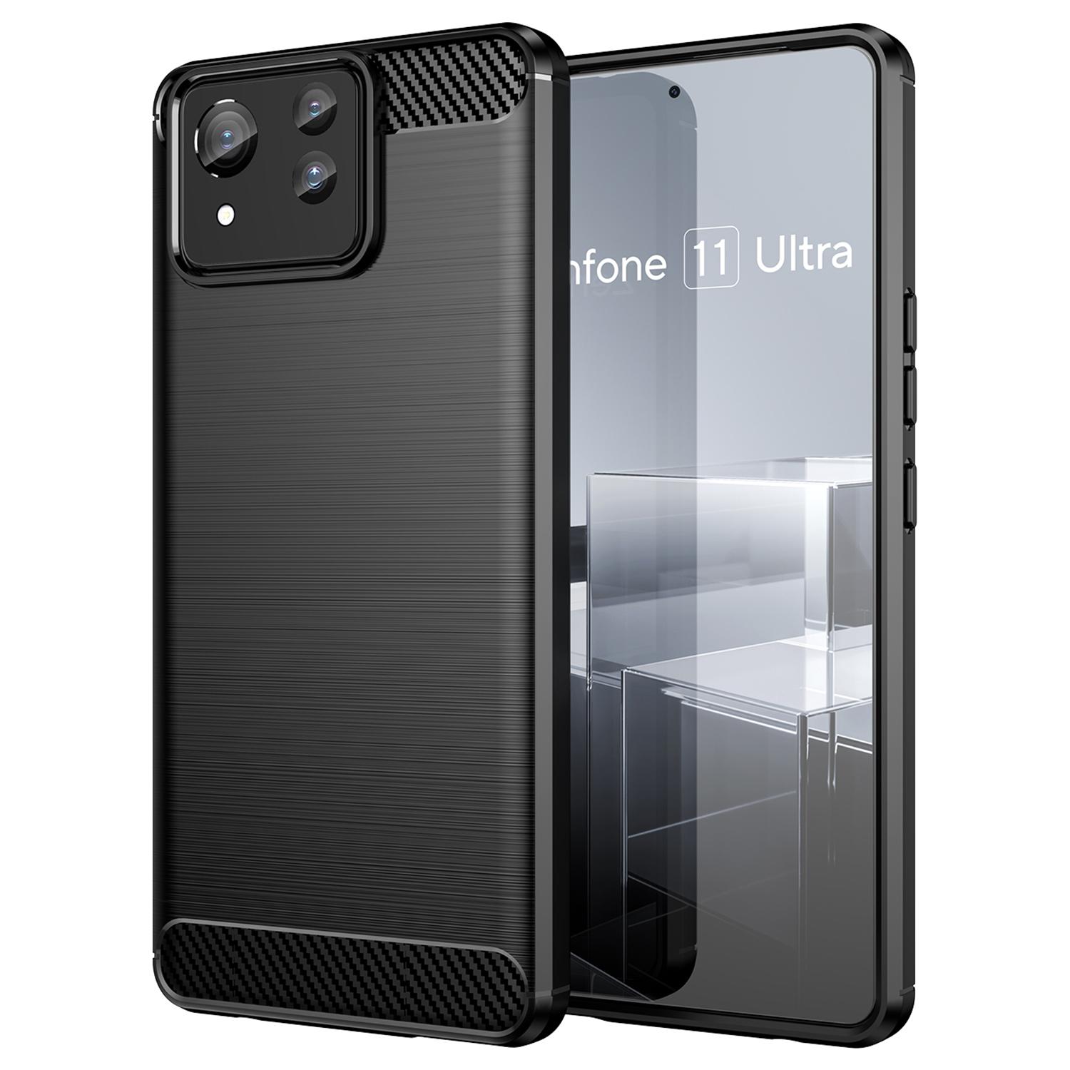 

For Asus Zenfone 11 Ultra 5G TPU Case Carbon Fiber Texture Soft Phone Cover Black
