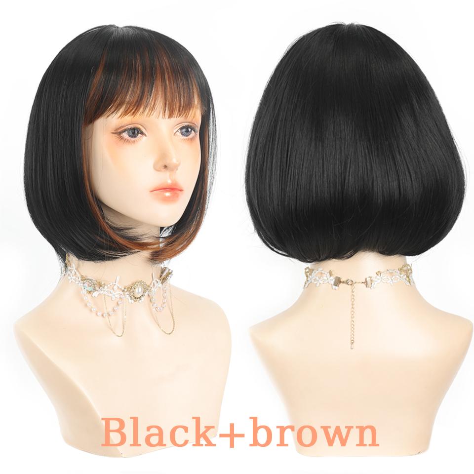 

11-дюймовый синтетический парик боб с челкой, короткие прямые черные волосы, парик для косплея для женщин, термостойкое волокно, повседневное использование