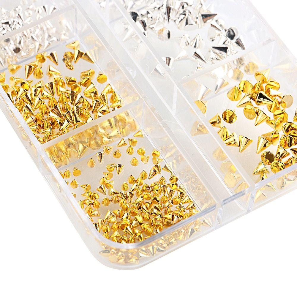 Appro150pcs/box 3D Cone Spike Nail Rhinestone Gold Silver Rivet Nail Decoration  Wedding Design