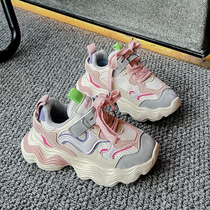 

Girls sneakers 2025 spring and autumn new children s mesh fashion breathable dad shoes boys soft-soled running shoes 26