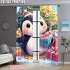2pcs,2D Plane Printing Curtain Popular Merry Christmas Penguin with Santa Hat & Candy Canes Polyester Easy Install (without Rod)
