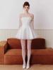 French Fairy Lace Bandeau Dress with Mesh Ribbons & Cinched Waist A-line Skirt for a Slimming, Fluffy Rich Girl Look