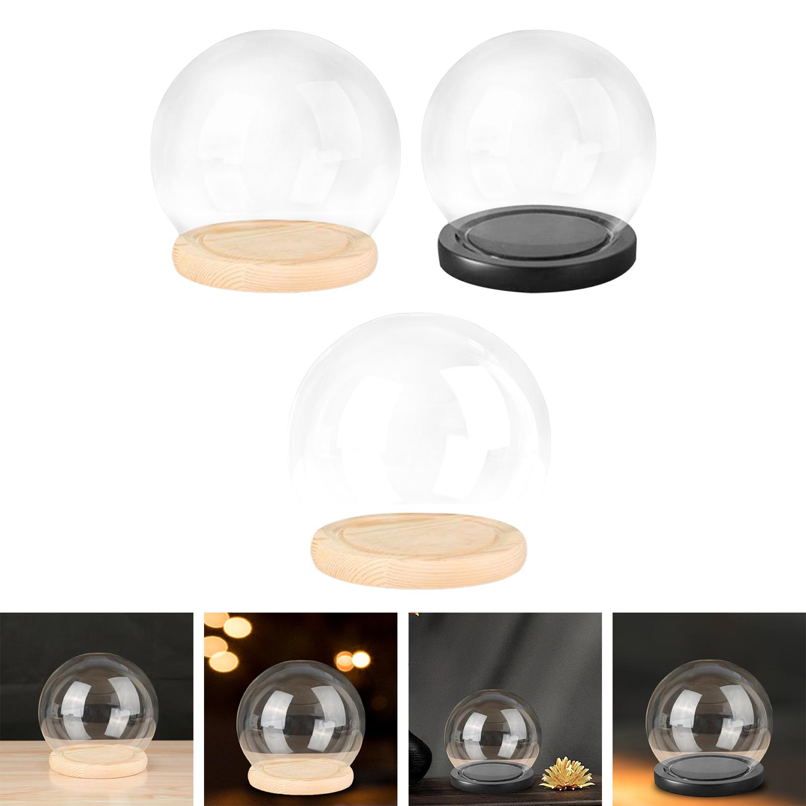 

Clear Glass Display Dome with Wooden Base Dollhouse Decoration Bell Jar Display Case Pedestals Micro Landscape Holder 12cm Black