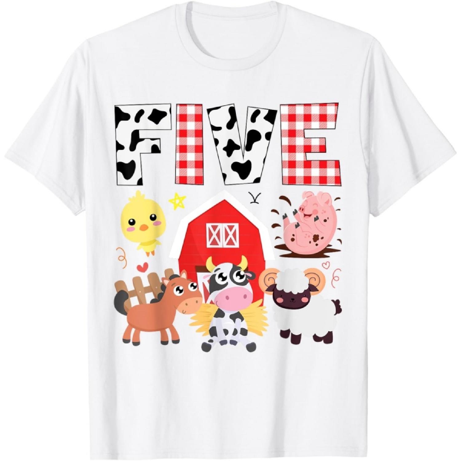 5th Birthday Five Year Old Farm Theme Animals Birthday Party T-Shirt XXXXXL белый