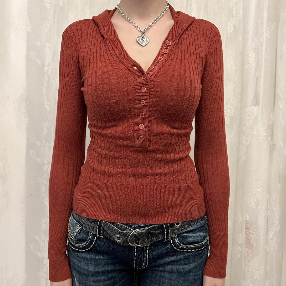 

Простая толстовка с капюшоном, облегающая, повседневная, на пуговицах, с длинным рукавом, футболка-худи, шерстяная, женская, осенне-зимняя, домашний топ S красный