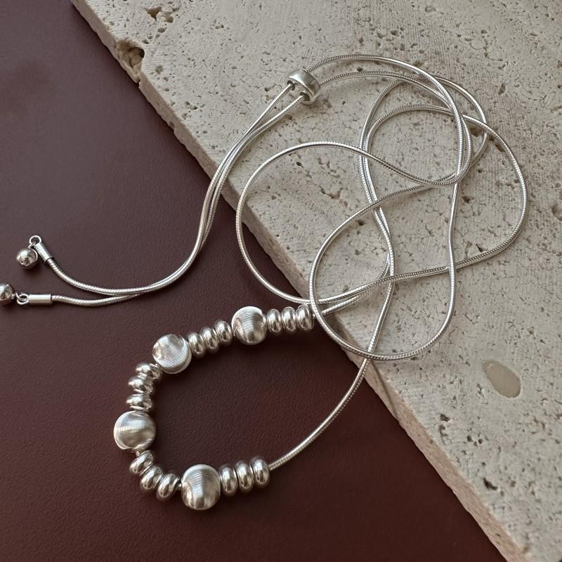 

S925 Sterling Silver Niche Design Sense Gypsy Multi-Wear Method To Pull Snake Bone Necklace Korean Sweater Chain 925 silver