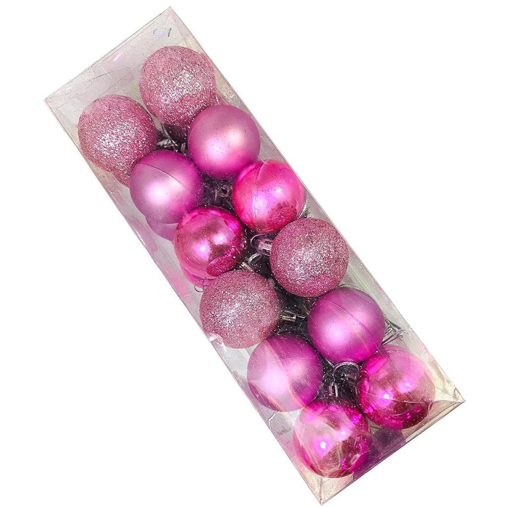 24 Pink Christmas Tree Decoration Balls - X-Mass Hanging Ornaments, Merry Christmas Ball Bauble for Home Party (Pink 24)