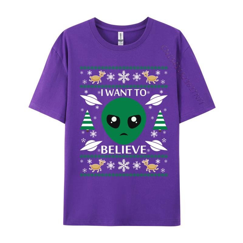 I Want To Believe Alien Christmas Shirt 2024 Men T Shirts Casual Crazy Tees Cotton Fabric Design Tees Crew Neck Drop Shipping