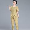 2023 Women's Summer Two-Piece Cotton Linen Set: Short Sleeve Cardigan & Loose Wrinkle-Resistant Plus Size Casual Outfit for Moms.