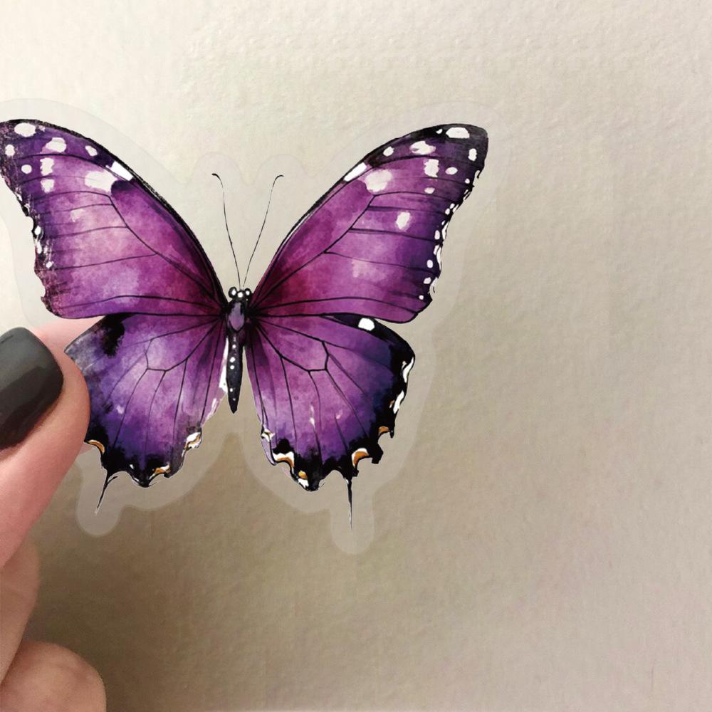 50 Transparent and Elegant Butterfly Sticker Packs, Waterproof Transparent PET Manual Material Decorative Guitar Notebook
