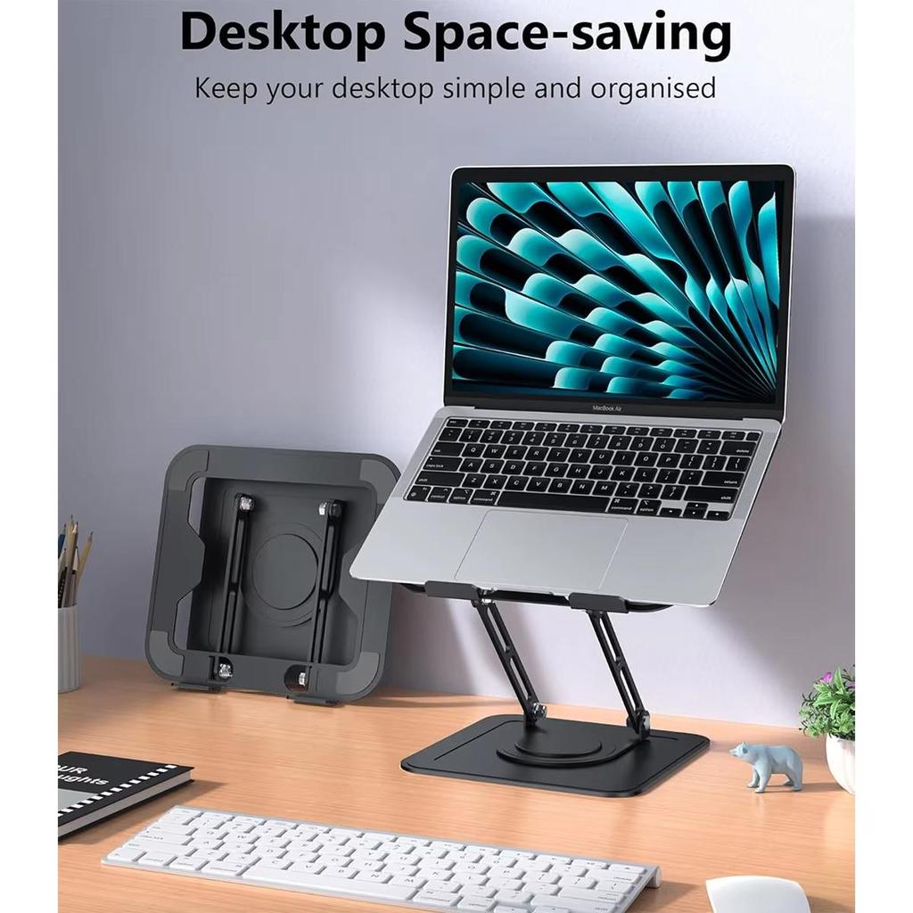 Foldable Laptop Stand with 360 Rotating Base,Metal Ergonimic Adjustable Laptop Stand for Desk,Computer Notebook Stand