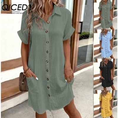 Damenmode Sommer Frühling Einfarbig Druck Kurzarm POLO-Ausschnitt Freizeitkleider