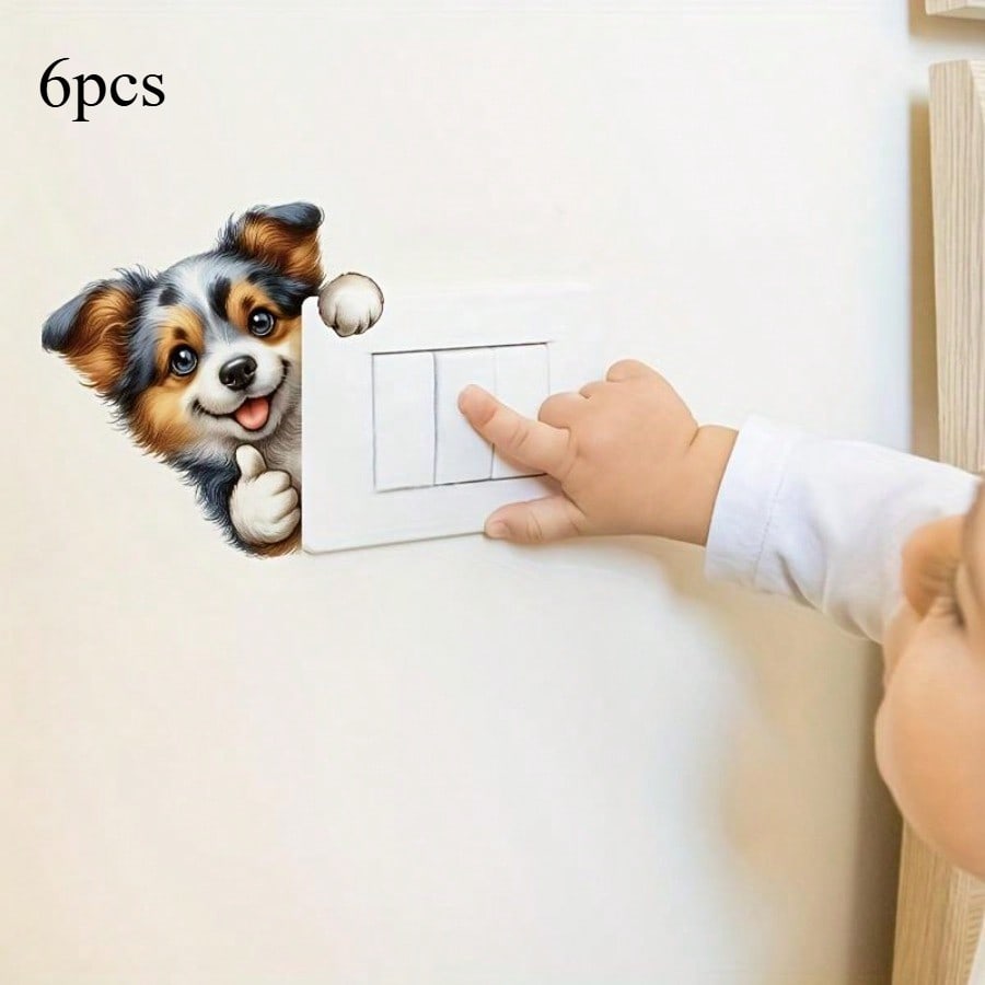 Cartoon Cute Pet Animal Wall Stickers, Open Light Socket Stickers, Living Room, Bedroom, Room Decoration, Self Adhesive Wall Stickers