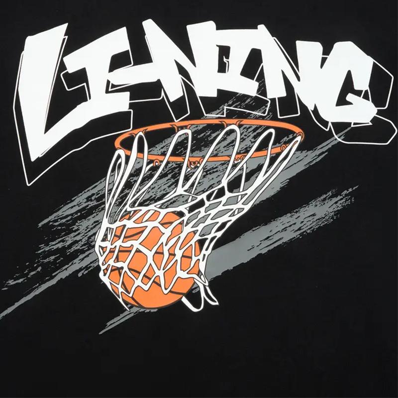 Li Ning American Letter Round Neck Pullover Short Sleeve Casual Sports Suit Unisex suit Black AHSU671-1+YAPV001-1