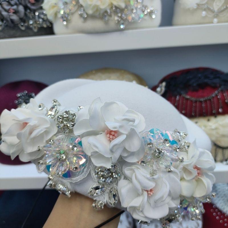 Women's Hat Vintage Chic Floral Beret - Stylish and Elegant Airline Stewardess Hat
