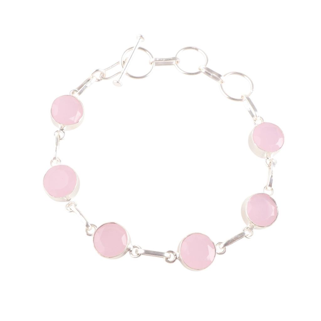 Rose Chalcedony Gemstone 925 Sterling Silver Jewelry Handmade Bracelet For Women RB-14-20