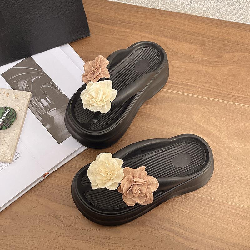 Height-increasing thick-soled flip-flops shoes for women's summer wear new high-end flower beach non-slip cool slippers