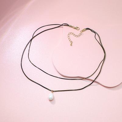Double-layer Round Snake Chain Stacked Chain Fashionable Personalized Necklace Water Drop Shape Imitation Pearl Pendant Long Sweater Chain