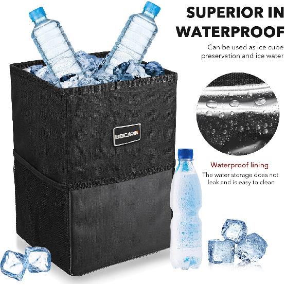 Car Trash Can With Lid - Trash Bag Hanging With Storage Pockets Leak-Proof SUV Organizer Collapsible And Portable Waterproof Truck Garbage Bin, 2.6