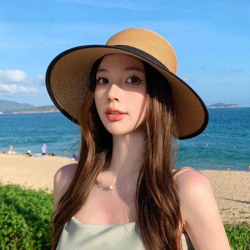 Summer Straw Hat For Women With Large Brim And Ribbon Bow For Beach And Sun Protection