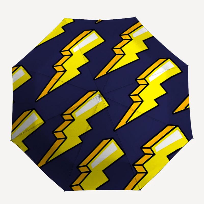 1pc Lightning Bolt Pattern Automatic Folding Umbrella - 8-Rib Iron Frame, Windproof, Portable Sunshade with Plastic Handle for Travel & Outd