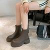 New spot leather black platform Martin boots women's 2025 thin boots high heel short boots small ankle boots increase