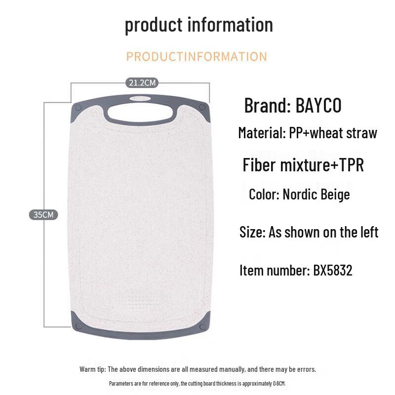 Bayco Anti-Mold Wheat Straw Double-Sided Plastic Cutting Board