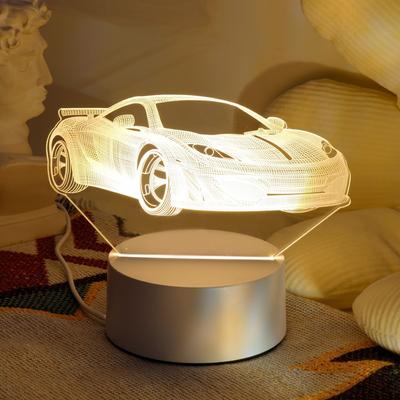 USB Warm Color 3D Sports Car Night Light, Home Study Bedroom Desktop Decoration Atmosphere Light, Gift Light