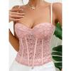 Outfitgirl Pink Ins Sweet and Spicy Lace Chest Pad Steel Ring Fishbone Waist Girdle Fancy V-neck Sling Vest Female