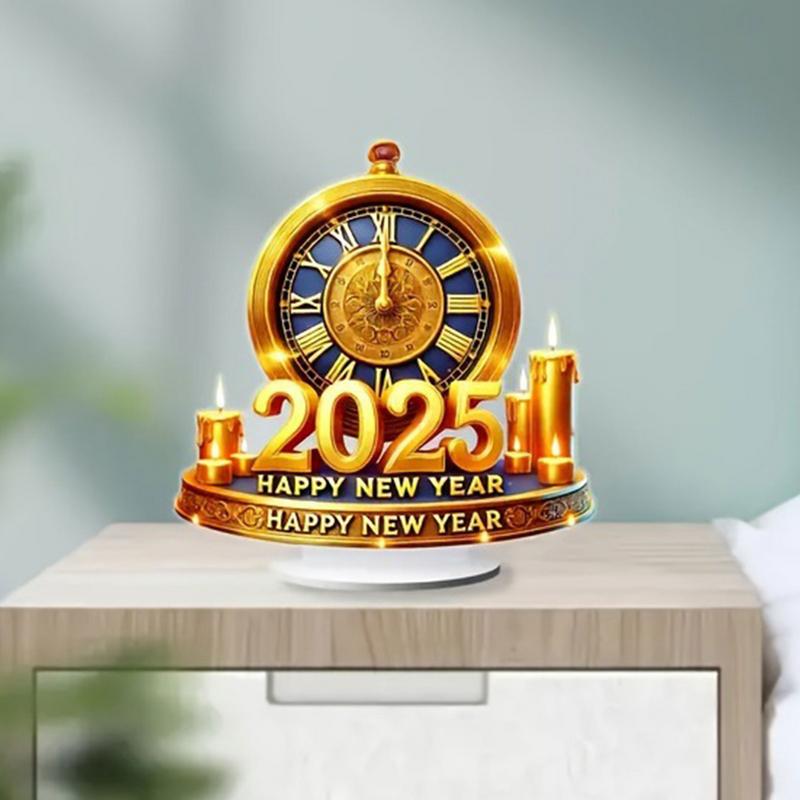 2025 Happy New Year Decorations Clock Figurine Spring Festival Decorations 2D Acrylic Clock Sculptures Spring Festival