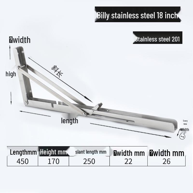 304 Stainless Steel Folding Triangle Bracket for Load-Bearing Storage Support