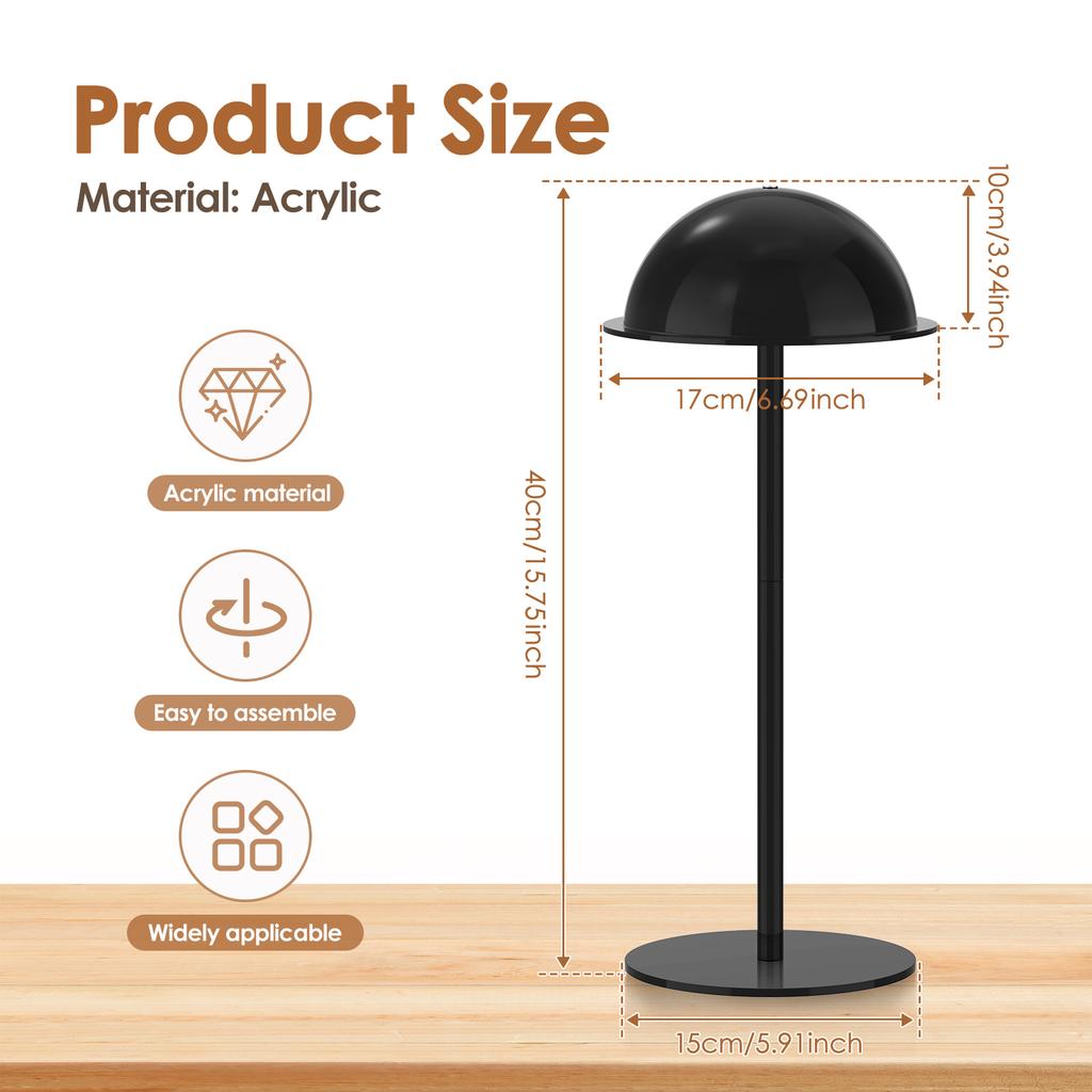 Acrylic Hat Stand Wig Display Holder Clear Domed Baseball Cap Holder with Pedestal Tabletop Organizer Baseball Cap Storage Rack