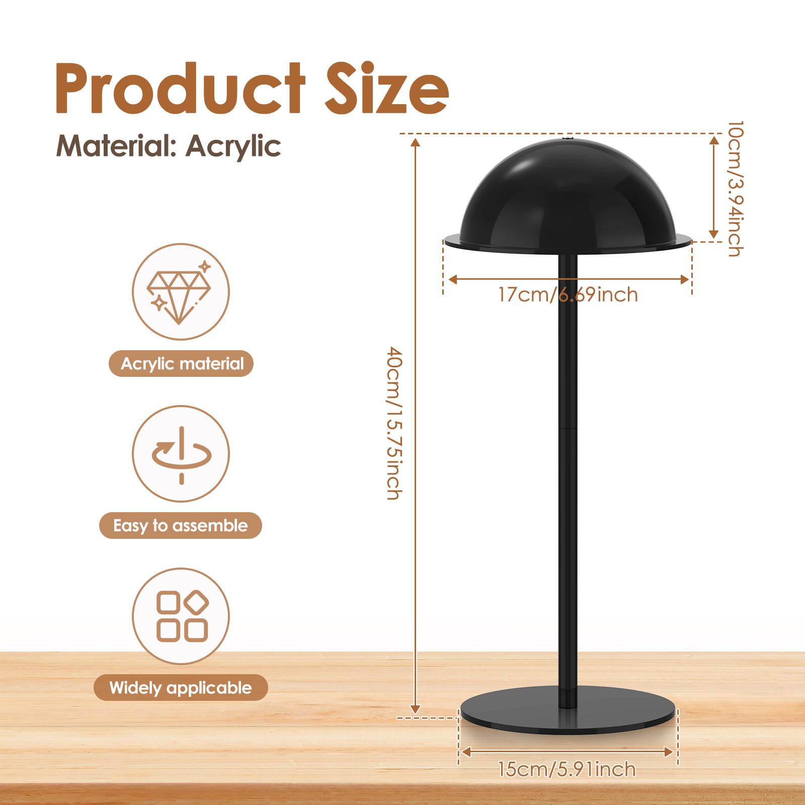 

Подставка для шляп 40 см, прозрачная акриловая куполообразная подставка для бейсболок с круглым основанием, настольная подставка для демонстрации париков, органайзер для хранения.