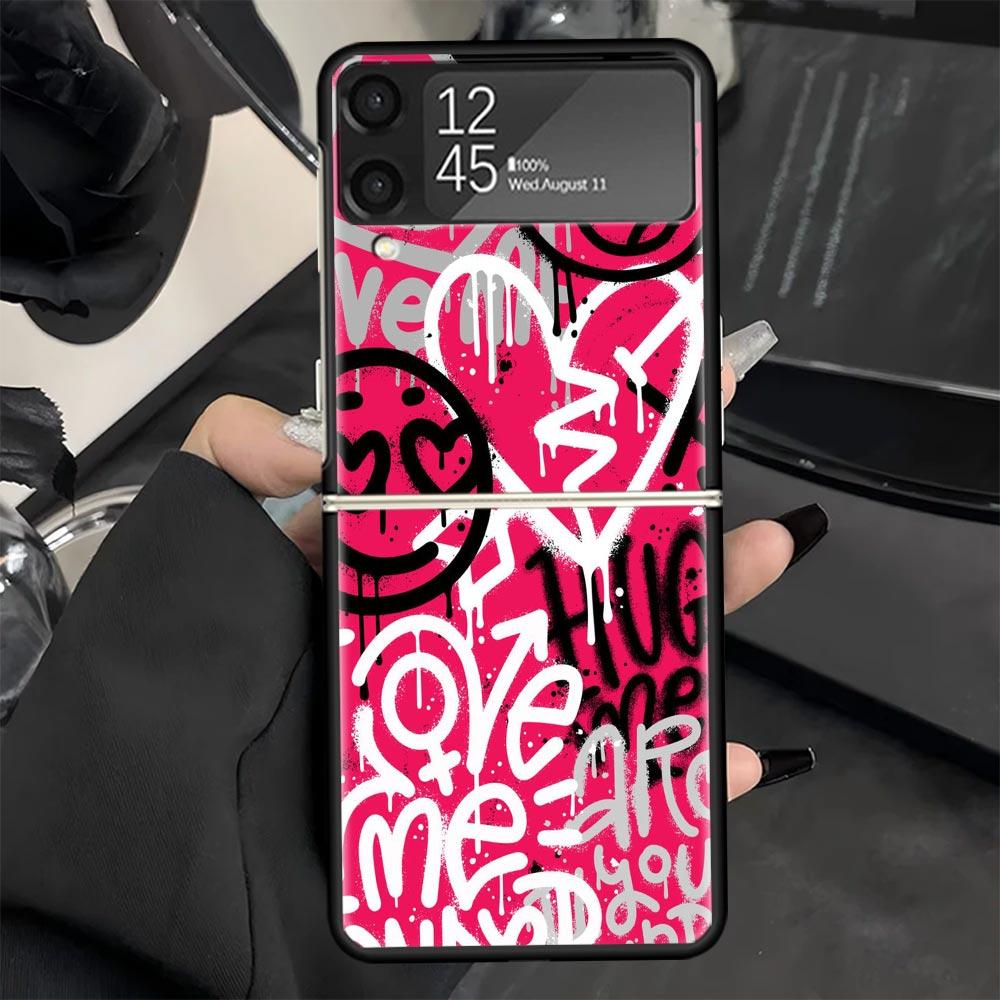 Graffiti Fashion Cool Phone Case for Samsung Galaxy Z Flip 7 6 5 4 3 5G Black Cover ZFlip7 ZFlip6 ZFlip5 ZFlip4 ZFlip3 Fundas Ga