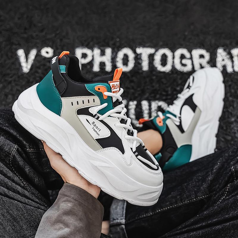 Casual Sneakers For Men Shoes Thick Bottomed Trendy Footwear Young High Top Leather Red Trend Casual Shoes Outdoor