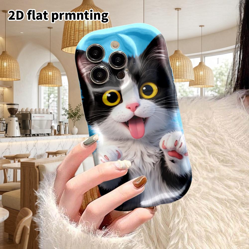 Phone Case: 2D Flat Design Suitable for iPhone 18 17 16 15 14 13 Pro Film Protective Case, Couple Style, Black and White Cow Cat, Christmas and Hallow