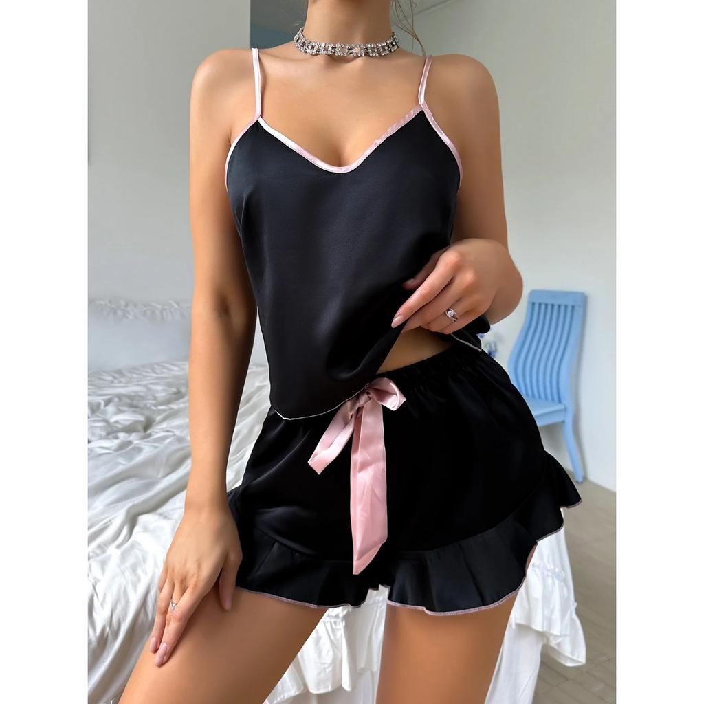 Sexy Slip Dress Home Wear Women's Summer Fashion Vest Shorts Set Home Silk Ice Silk Pajamas
