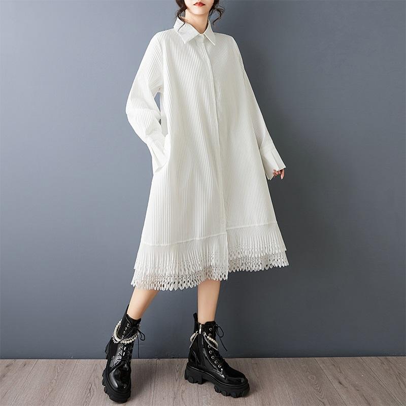 Long sleeve plus size cotton vintage new in dresses for women spring autumn casual loose midi Shirt dress