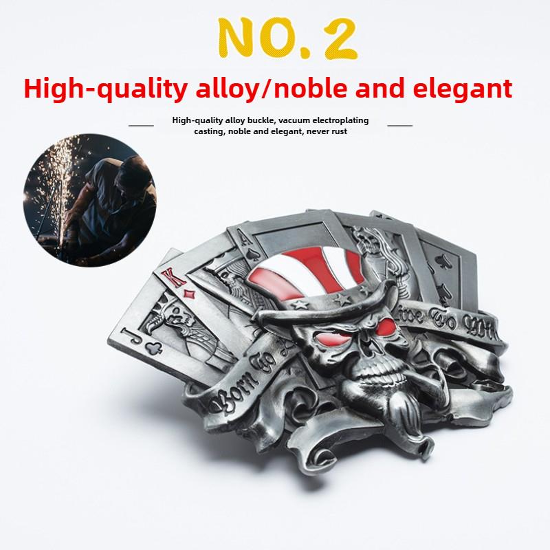 Skull Alloy Silver Belt Button Head Belt Button Head Playing Card Buckle Fashion Youth Belt