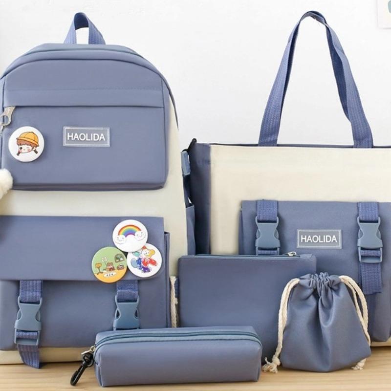 Large Capacity Canvas Backpack For High School Students Korean Version For Women Set Of 5 Pieces University Student Autumn New