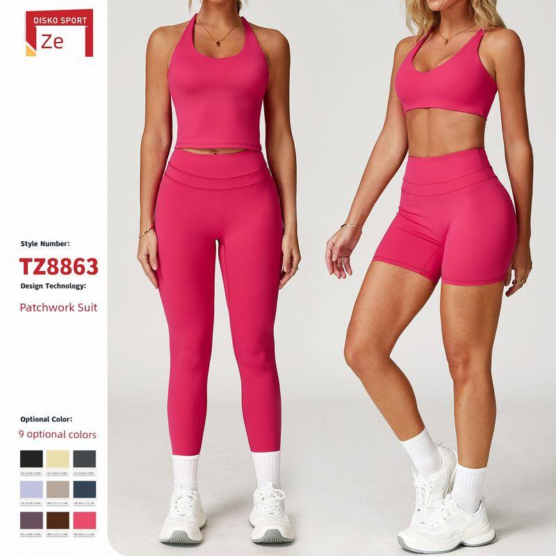 Guangzhou Zechuang Clothing Co., Ltd. Brushed Tight Back Yoga Suit Stretch High Waist Workout Clothes for Women Running