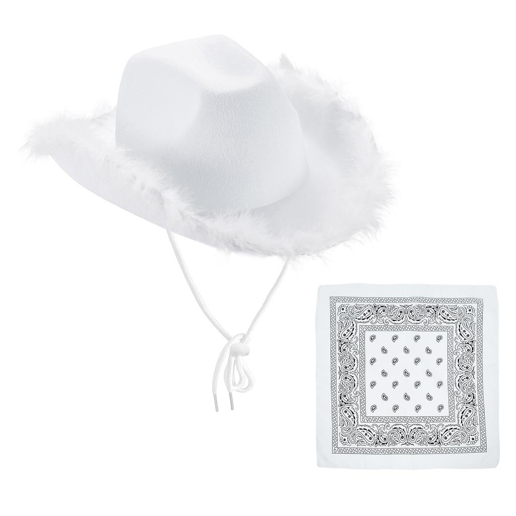 Feather Edge Letter Cowboy Hat Sequins Pink Western Rough Edge Cowboy Hat Glasses Square Towel Three-piece Set