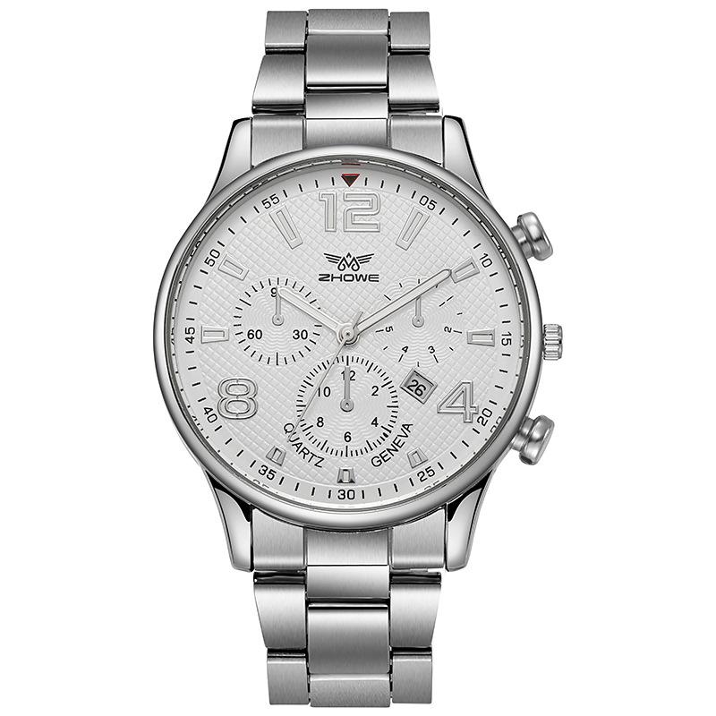 Watch Large Dial Three Eyes Men'S Watch Calendar Quartz Watch Fashion Steel Belt Watch Men'S