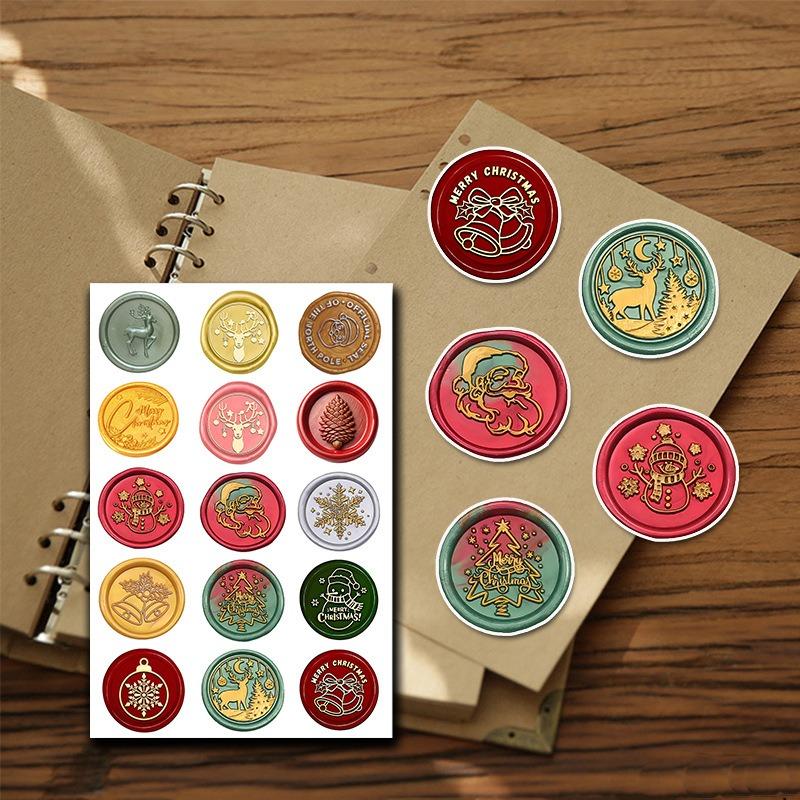 Vintage Christmas Wax Seal Stickers  Retro Sealing Labels for Scrapbook Junk Journal Planner Decoration