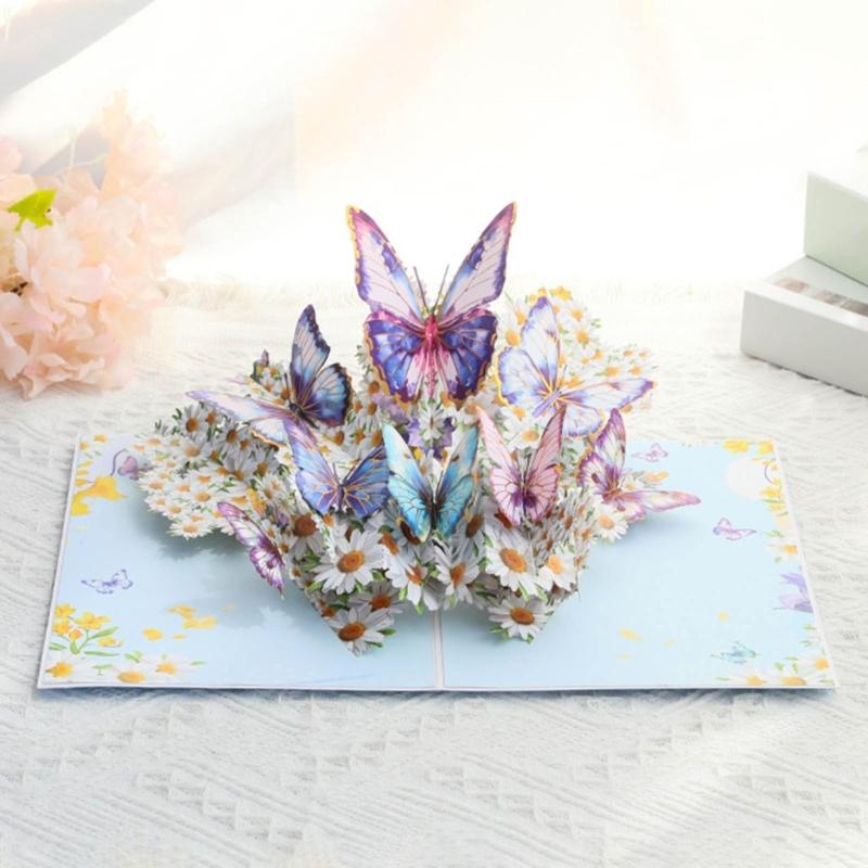 3D Butterfly and Flower Card for Birthdays Handmade Greeting Card with Envelope Elegant Anniversary Celebration Card