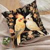 1Pc Cockatiel Bird & Floral Printed Throw Pillow Cover, Suitable For Sofa, Bedroom, Living Room,A Healing Gift For Bird Lovers.