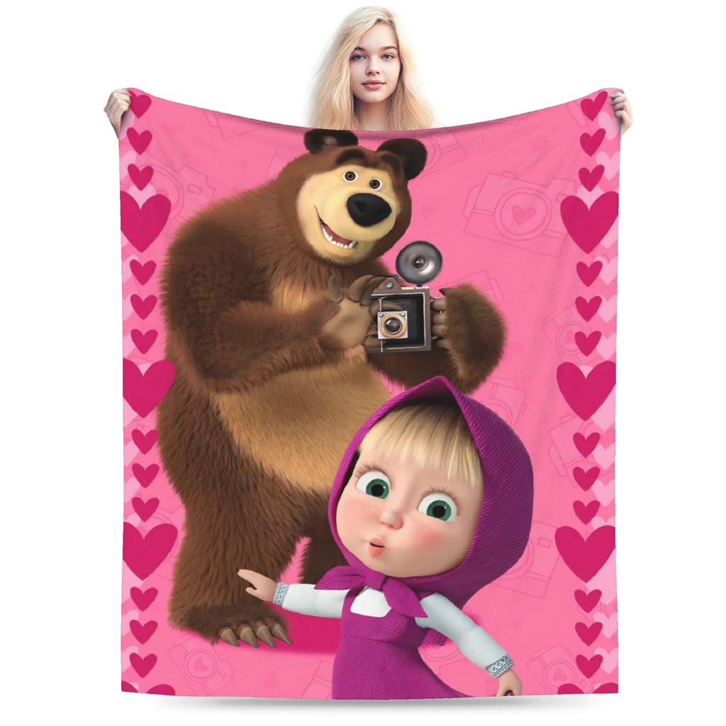 Coperta M-Masha e Orso Morbida Novità Peluche Biancheria da Letto Plaid Per Bambine Bambini Esterno Flanella Copriletto Coperta da Letto