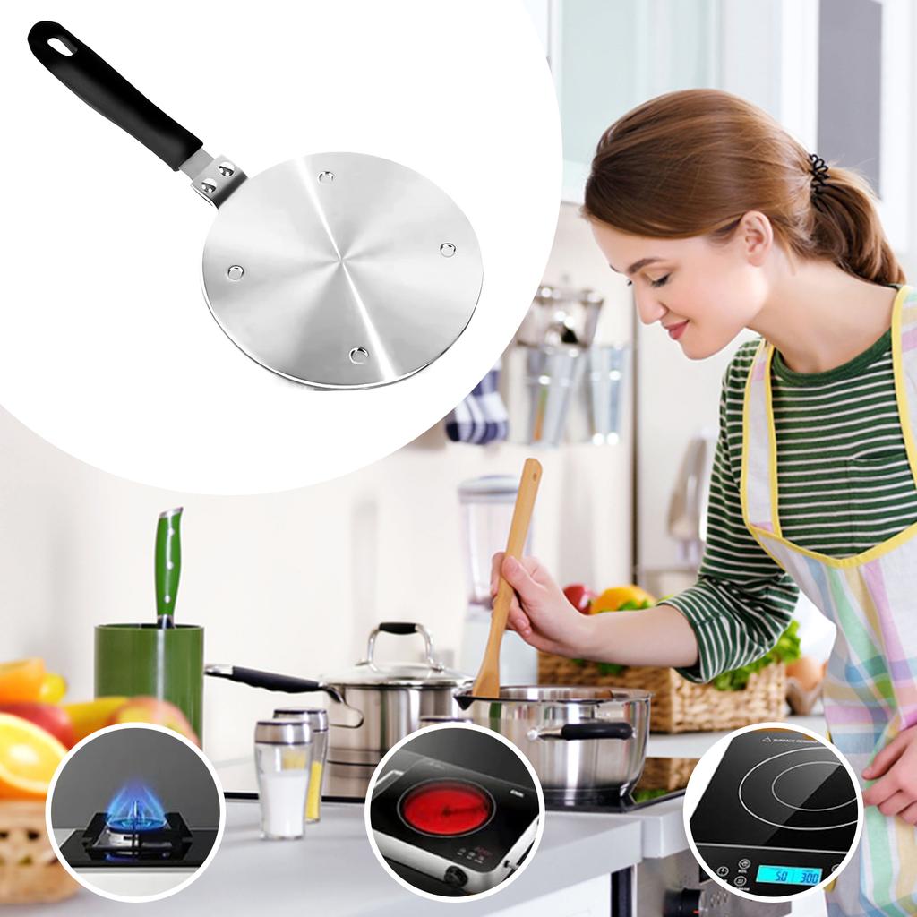 Stainless Steel Heat Diffuser Plate Induction Adapter with Removable Handle Cooking Utensil Accessory Suitable for Stove